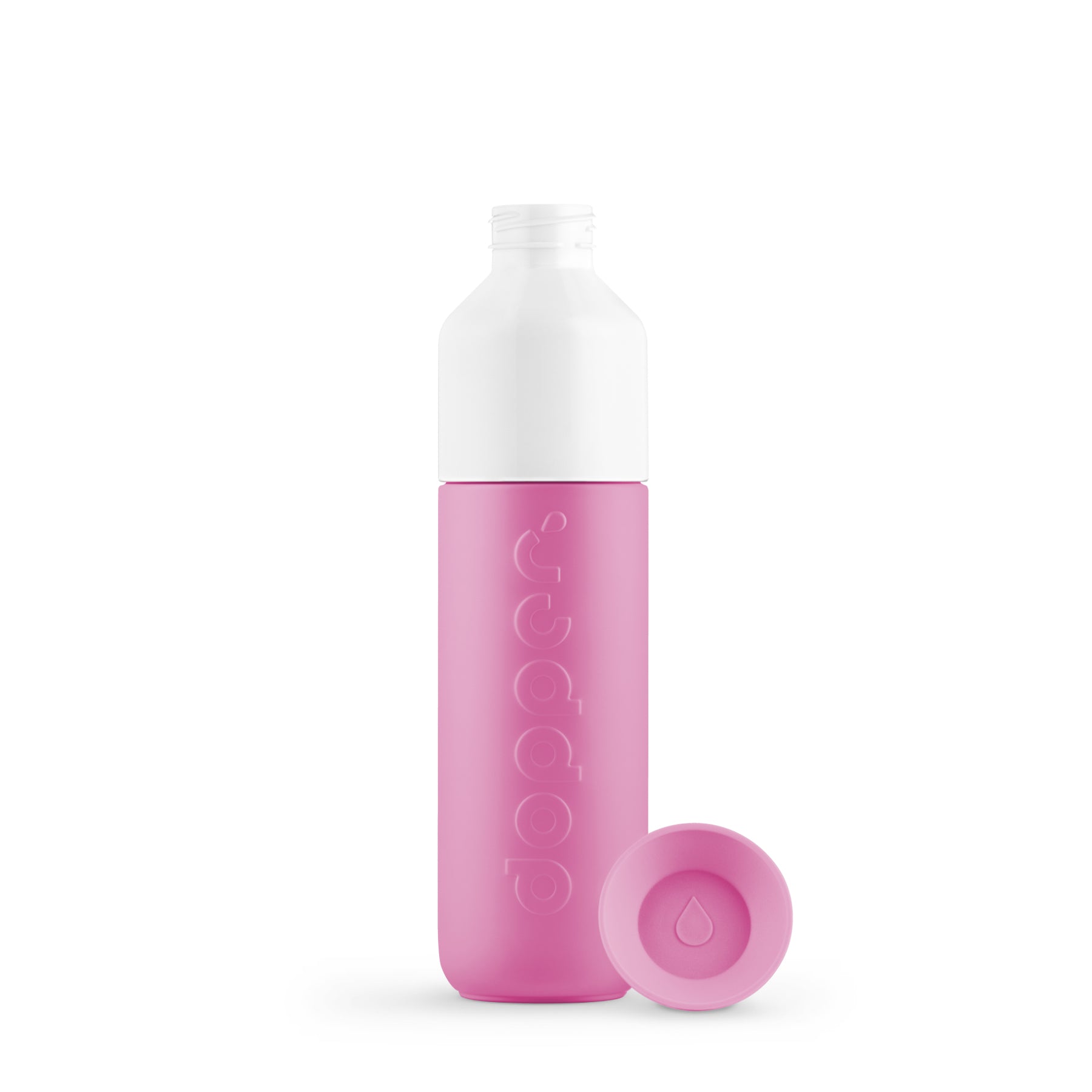 Dopper Insulated Small Pelican Pink( Thermosfles roze) - met losse dop liggend naast fles