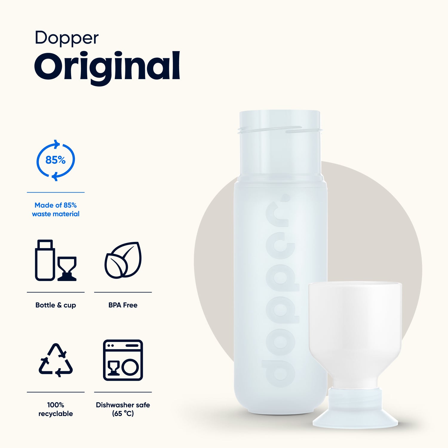 Dopper Original Purre White│Waterfles 450 ml│art. 7281│eigenschappen