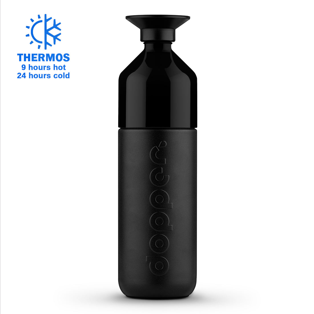Dopper Insulated 1L Blazing Black│art. 5654│vooraanzicht met Thermos logo