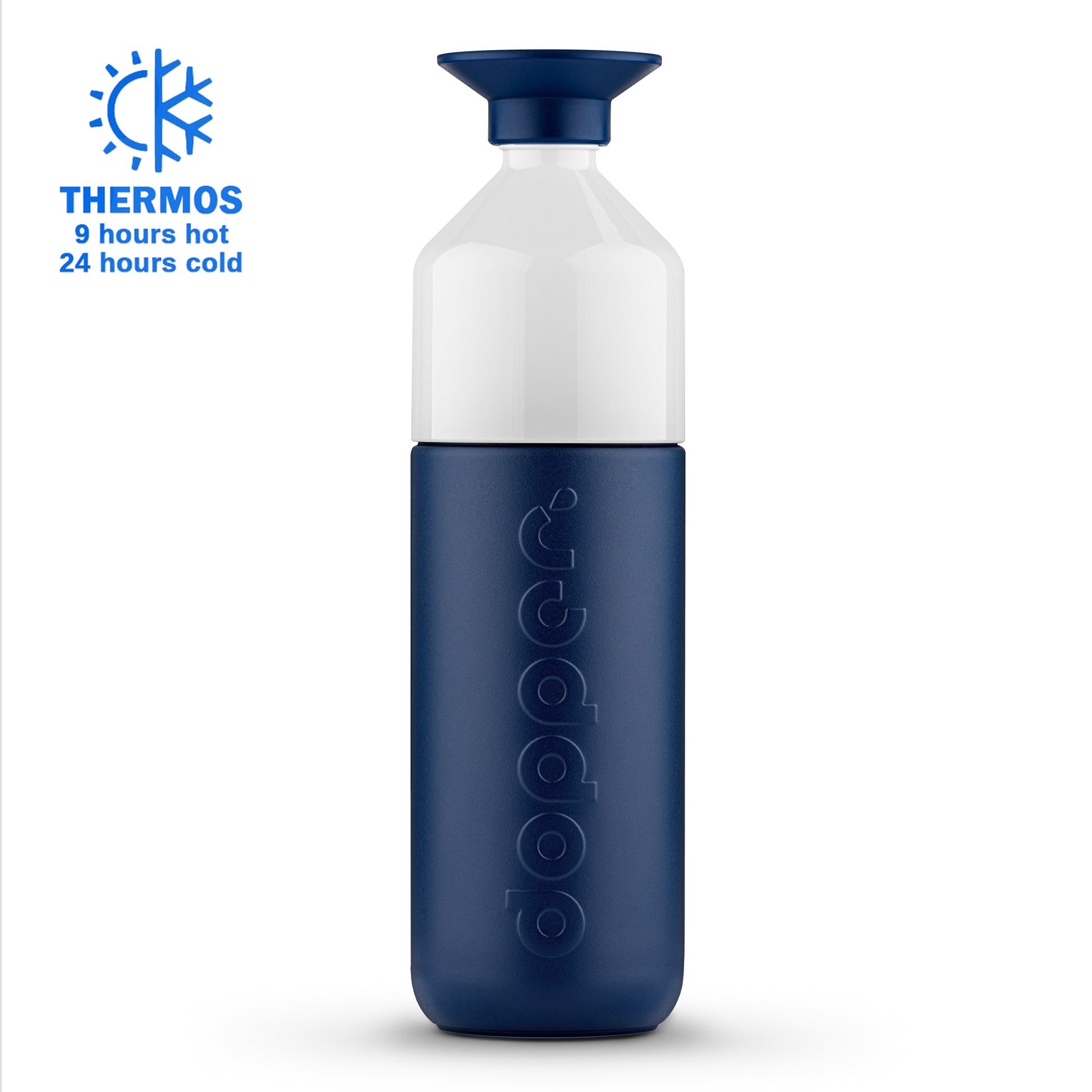 Dopper Insulated X-Large Breaker Blue│Thermosfles 1L│art. 5661│vooraanzicht met Thermos logo