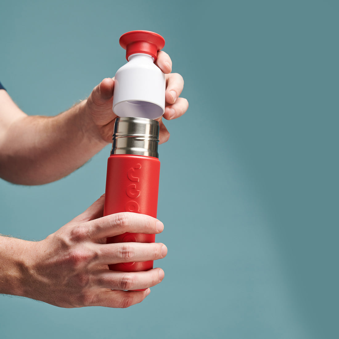 Dopper Insulated Small Deep Coral│Thermosfles 350ml Rood│art. 5272│vooraanzicht met Thermos Logo