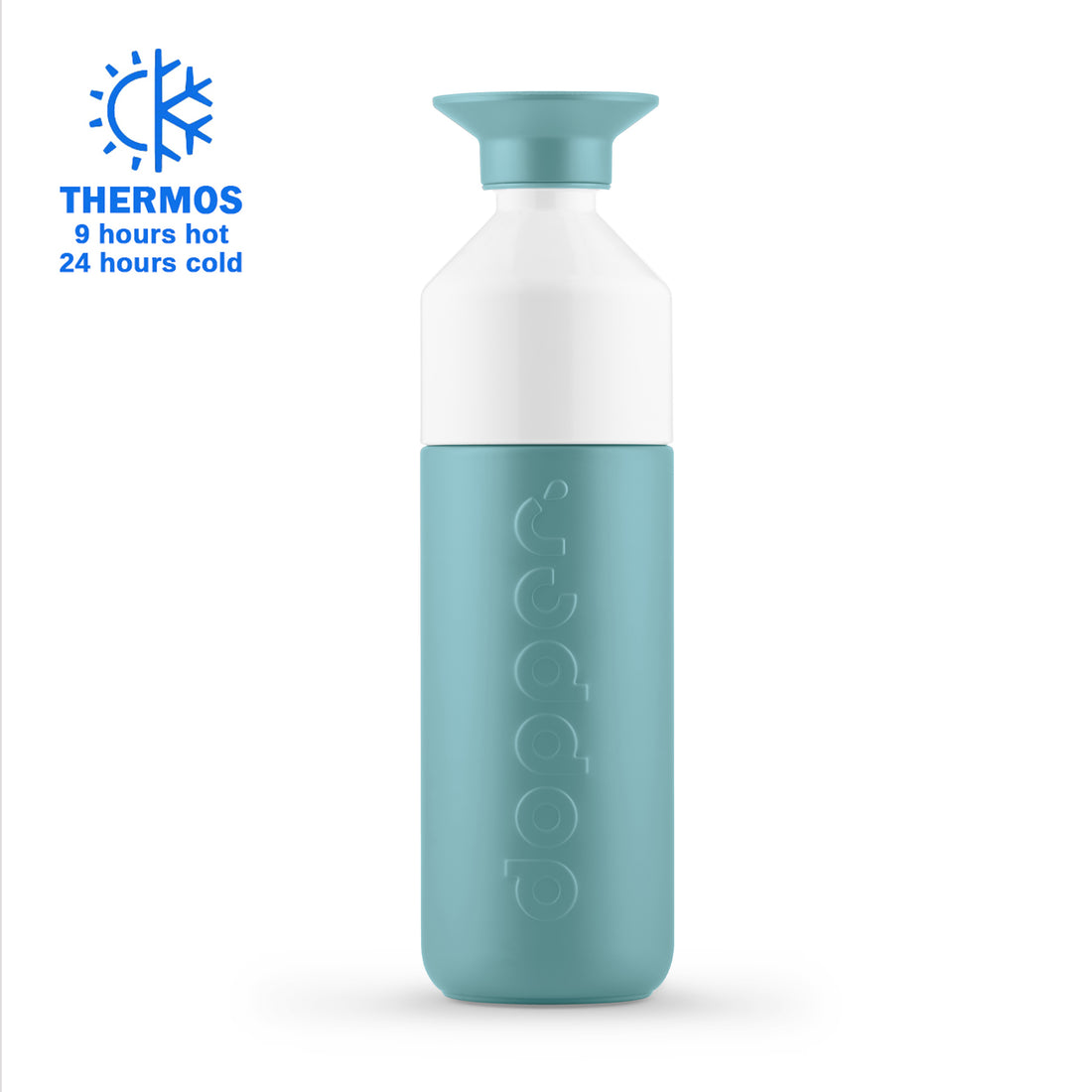Dopper Insulated Large Bottlenose Blue│Thermosfles 580ml│art. 5289│vooraanzicht met Thermos logo