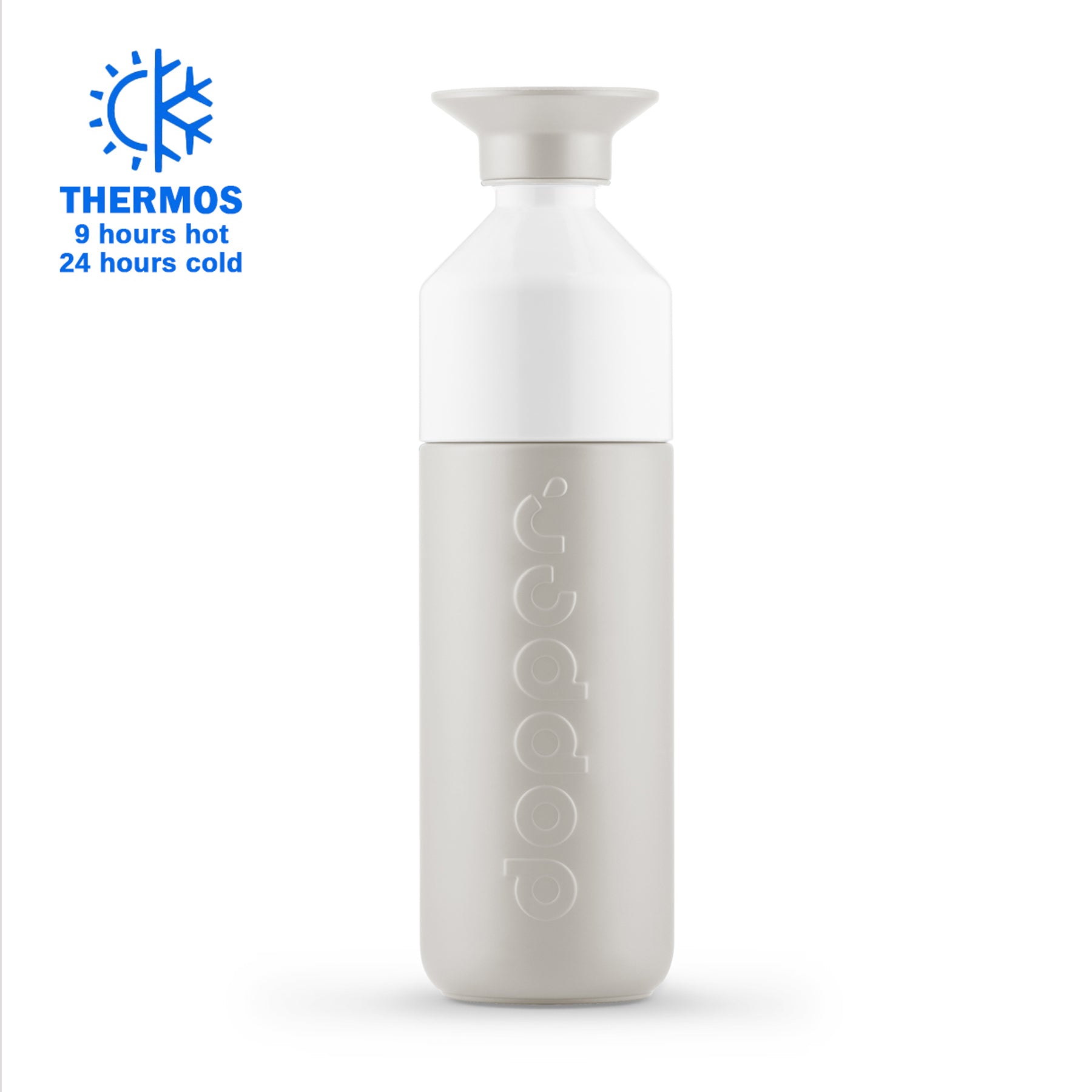 Dopper Insulated Large Gentle Grey│Thermosfles 580ml│art. 5302│vooraanzicht met Thermos logo