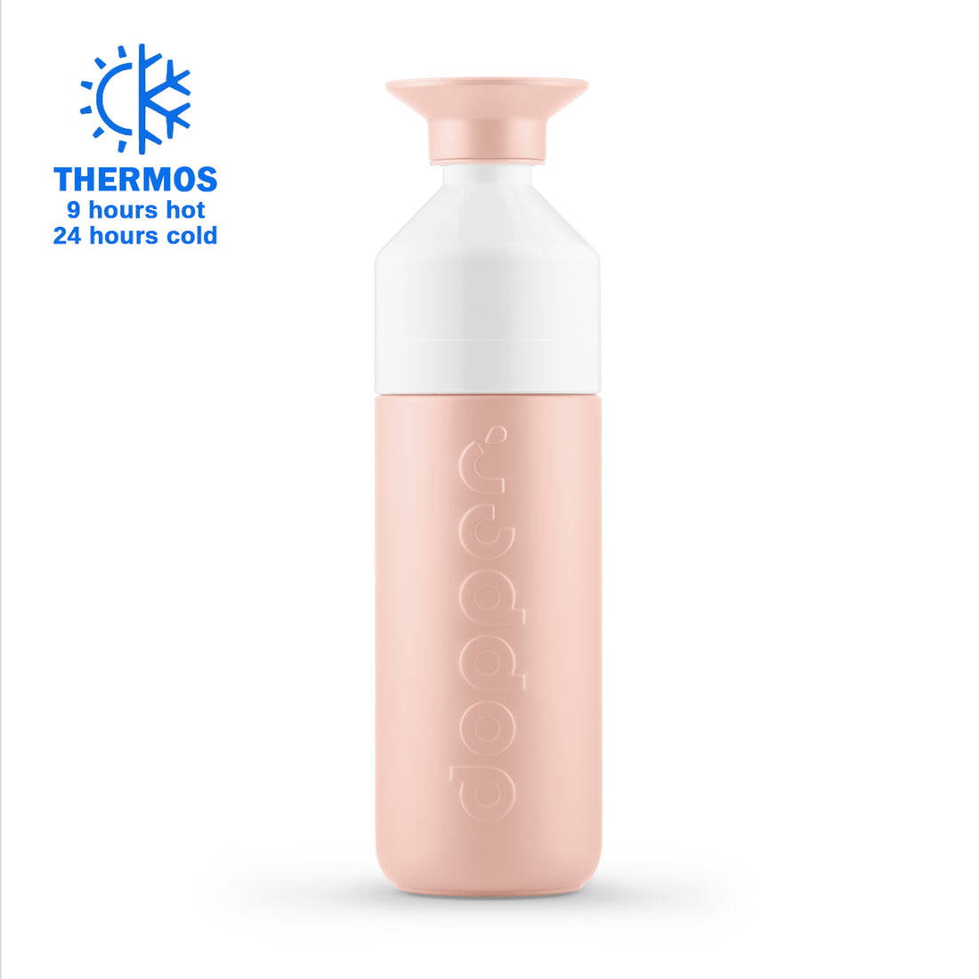 Dopper Insulated Large Pebble Peach│Thermosfles 580 ml│art. 6866│vooraanzicht met Thermos logo