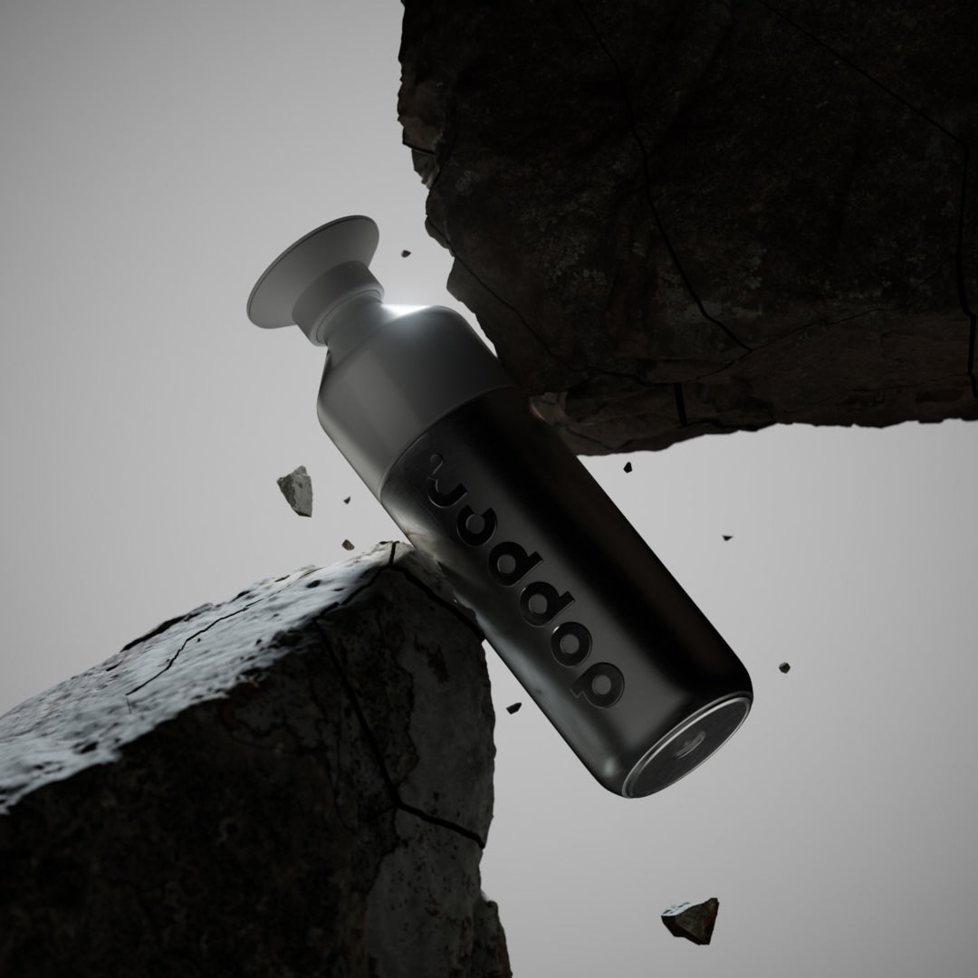 Dopper Insulated large Silver│Thermosfles 580ml│art. 7160│vooraanzicht met Thermos logo
