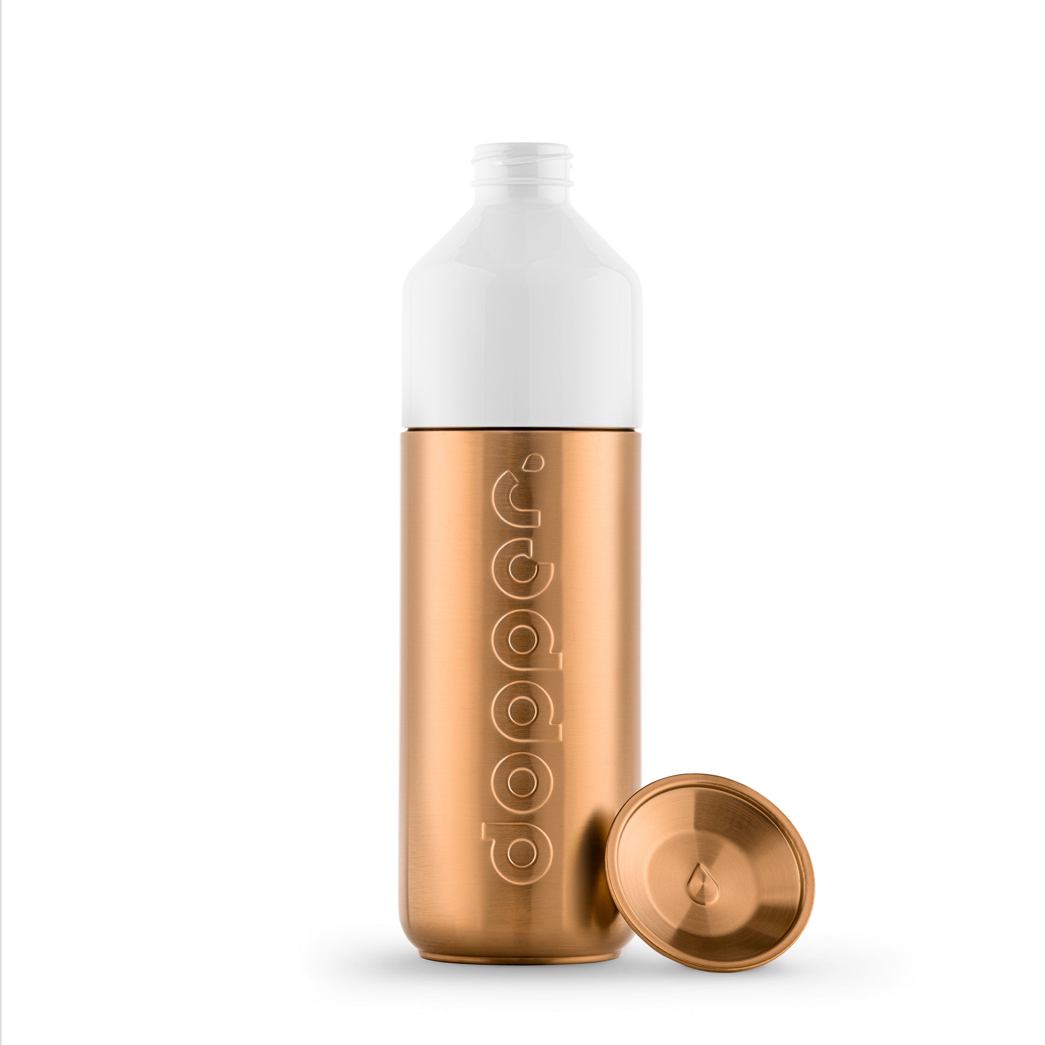 Dopper Steel Limited Edition Bronze│Waterfles 800ml│art. 6095│vooraanzicht met dop los naast fles