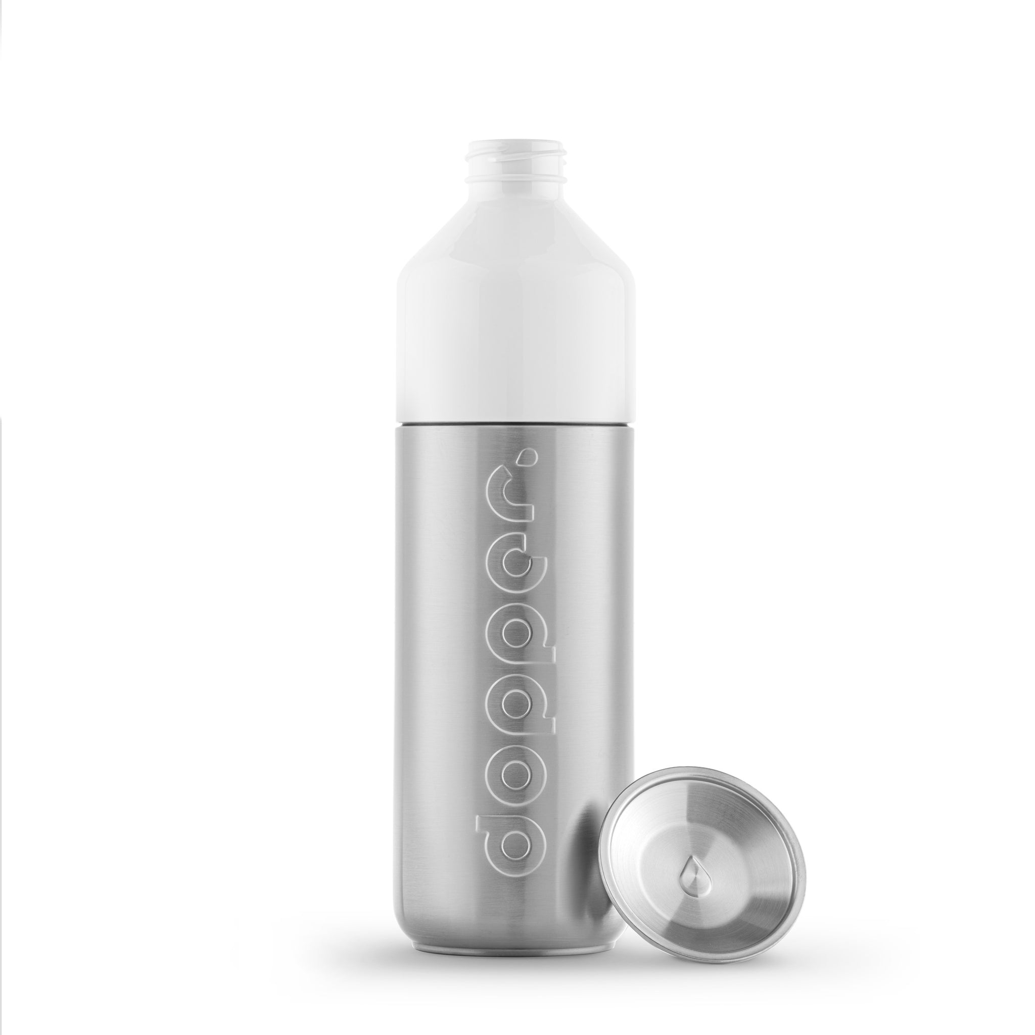 Dopper Steel Limited Edition│Waterfles 800ml│art. 7243│vooraanzicht met dop naast fles