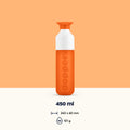 Dopper Original Waterfles Outright Orange (oranje)  - vooraanzicht met oranje en witte achtergrond en vermelding van inhoud, gewicht en afmeting