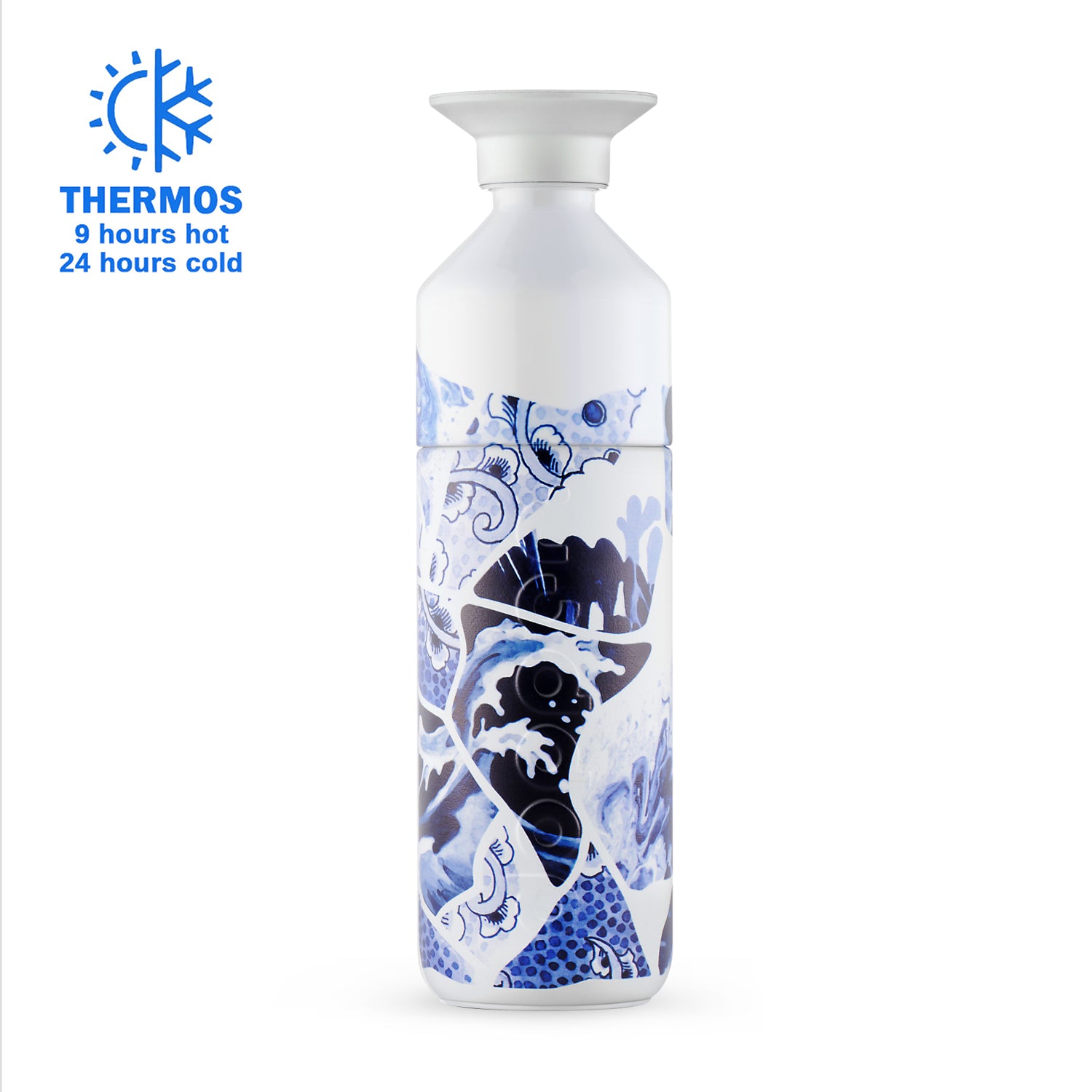 Dopper Insulated Large x Royal Delft The Tide - vooraanzicht met Thermos Logo