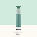 Steel Wasserflasche 490 ml Canopy Green (Grün) - Vorderansicht mit Angabe von Inhalt, Maßen und Gewicht