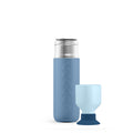 Steel Water Bottle 490 ml Coastal Blue (blue) - front view with the separate cap as a cup
