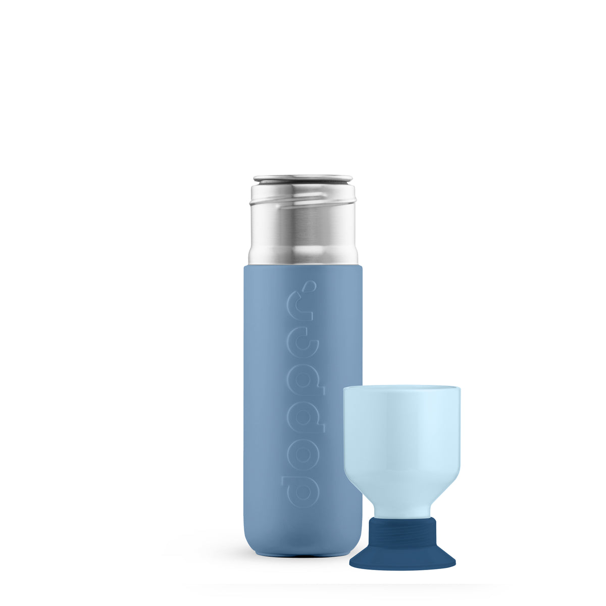 Steel Water Bottle 490 ml Coastal Blue (blue) - front view with the separate cap as a cup