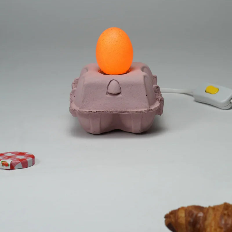 EggboxLamp Rose│Tafellamp Eierdoos│met Egglamp Bruin en licht aan