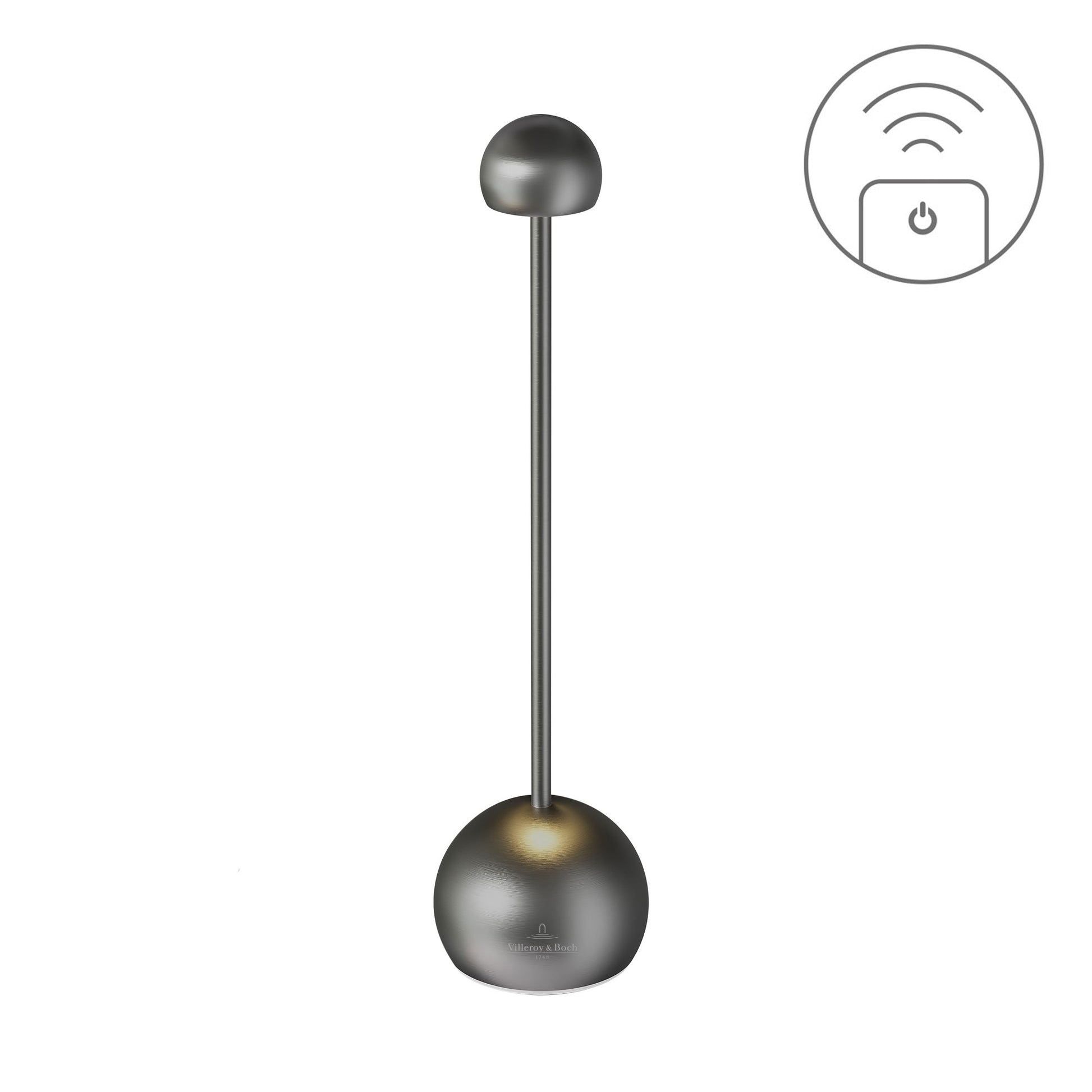 Elba Oplaadbare Tafellamp Graphite Brushed│art. 97316│vooraanzicht met teken afstandsbediening