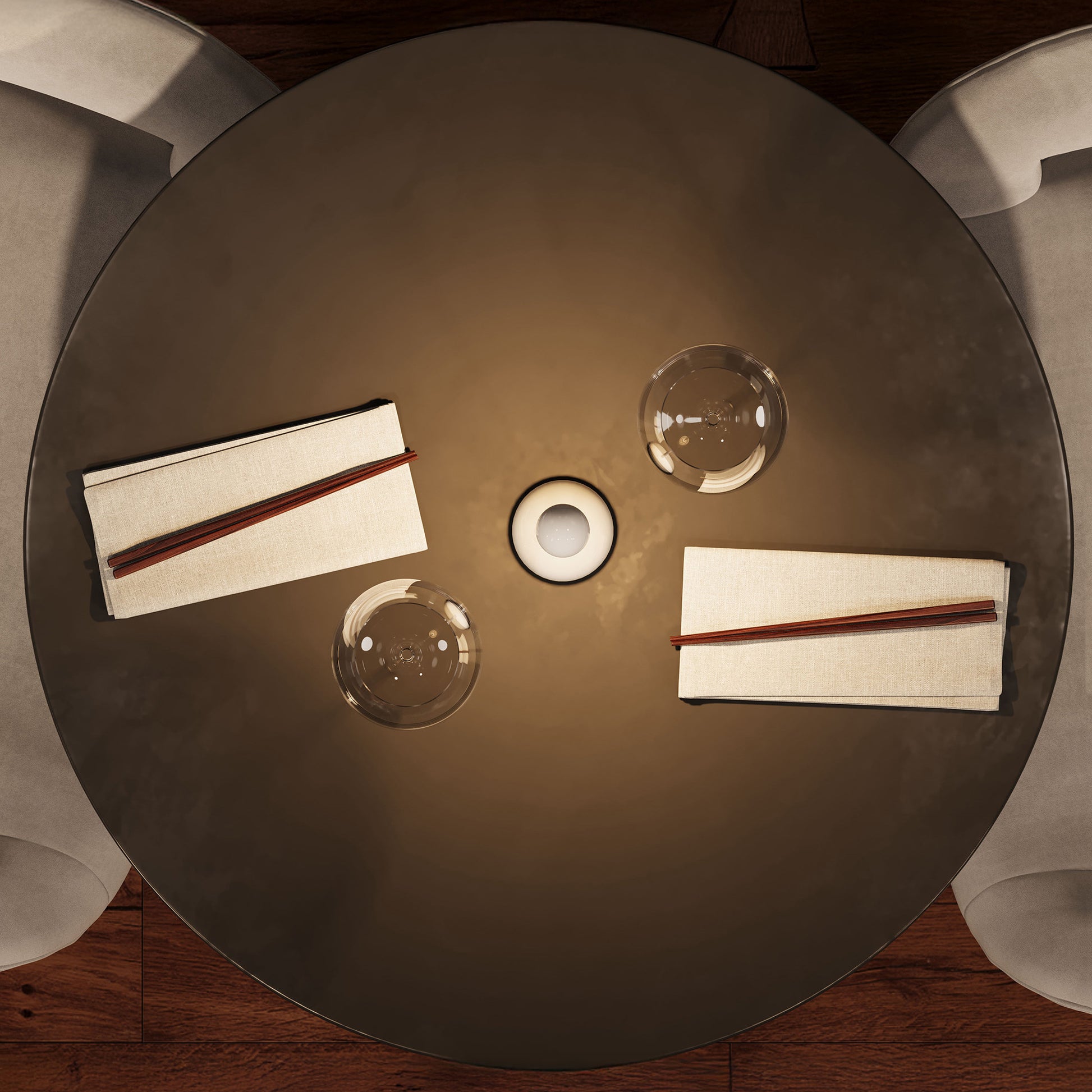 Elba Oplaadbare Tafellamp Wit│Villeroy & Boch│art. 97310│bovenaanzicht op tafel in restaurant