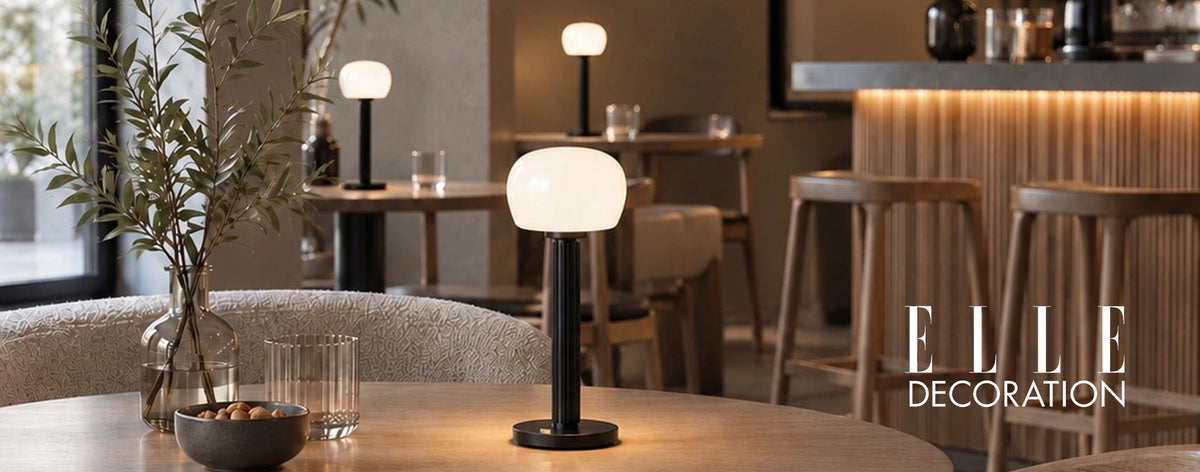 Elle Decoration Oplaadbare Tafellamp Vendome Zwart in restaurant