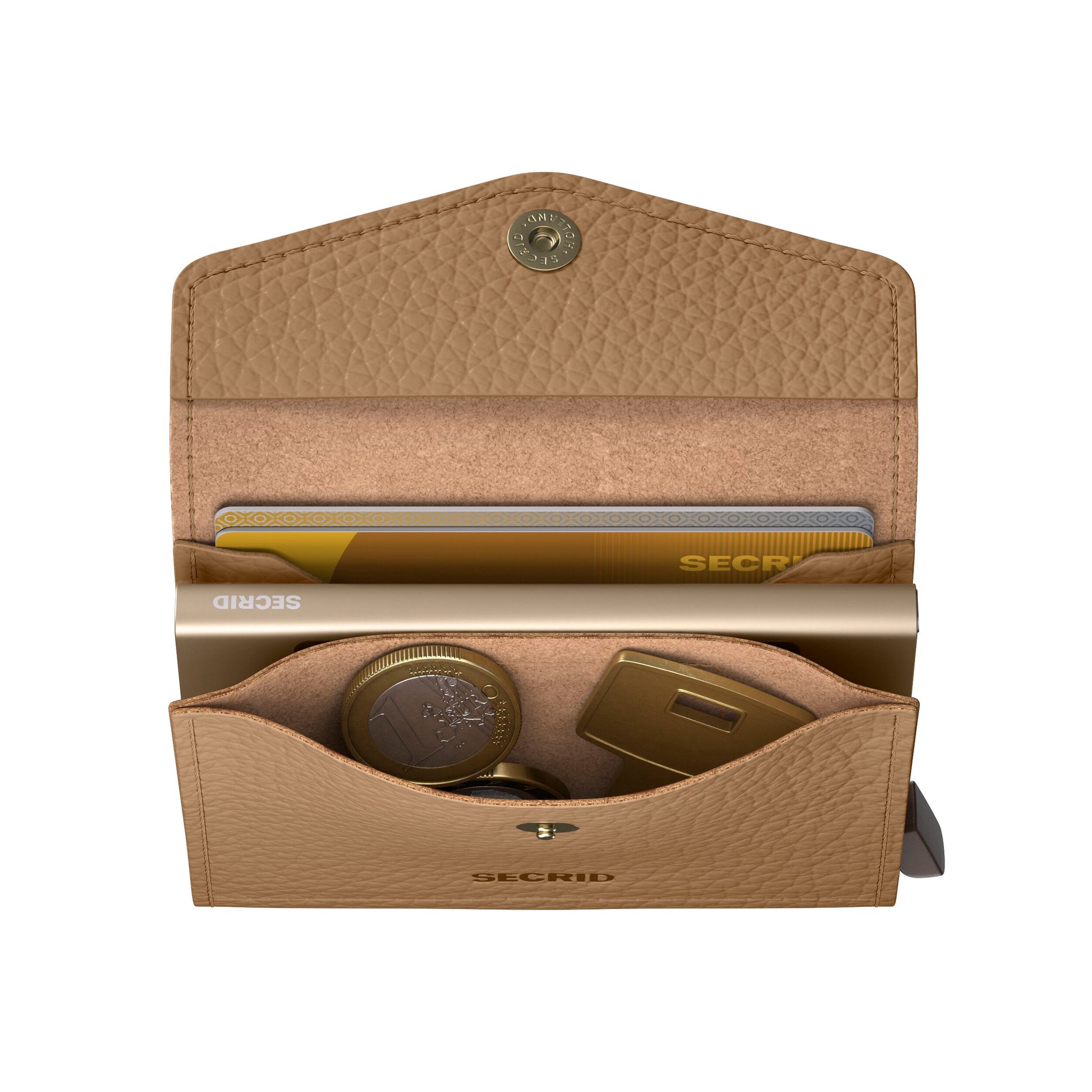 Secrid Envelope Wallet Pebble│art. EPE-CAPPUCCINO│geopend met muntgeld