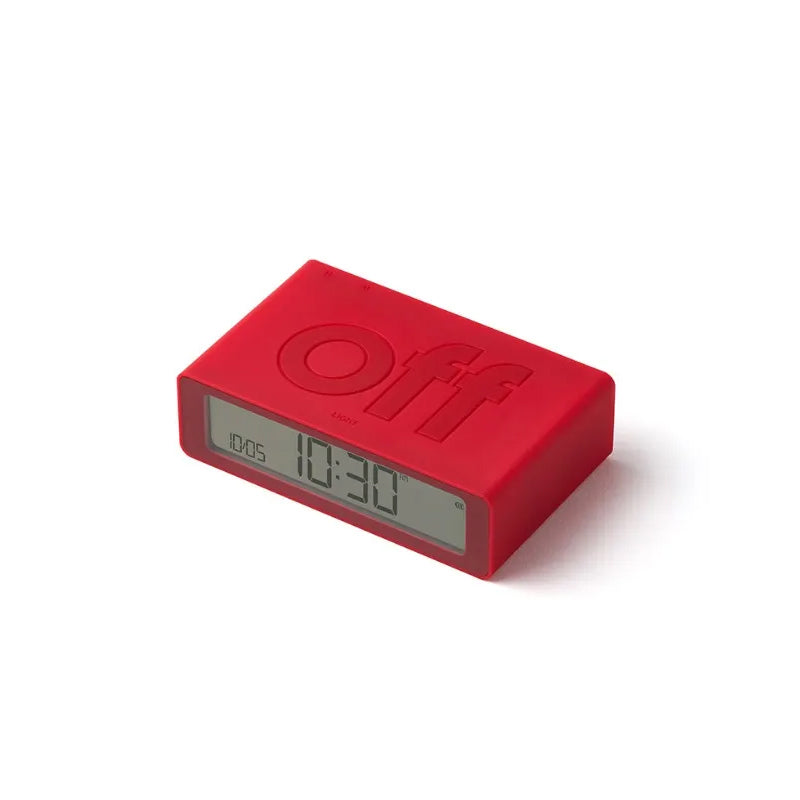Lexon Flip Mini Wekker Digitaal Rood│art. LR158R4│bovenaanzicht schuin met Off-teken naar boven