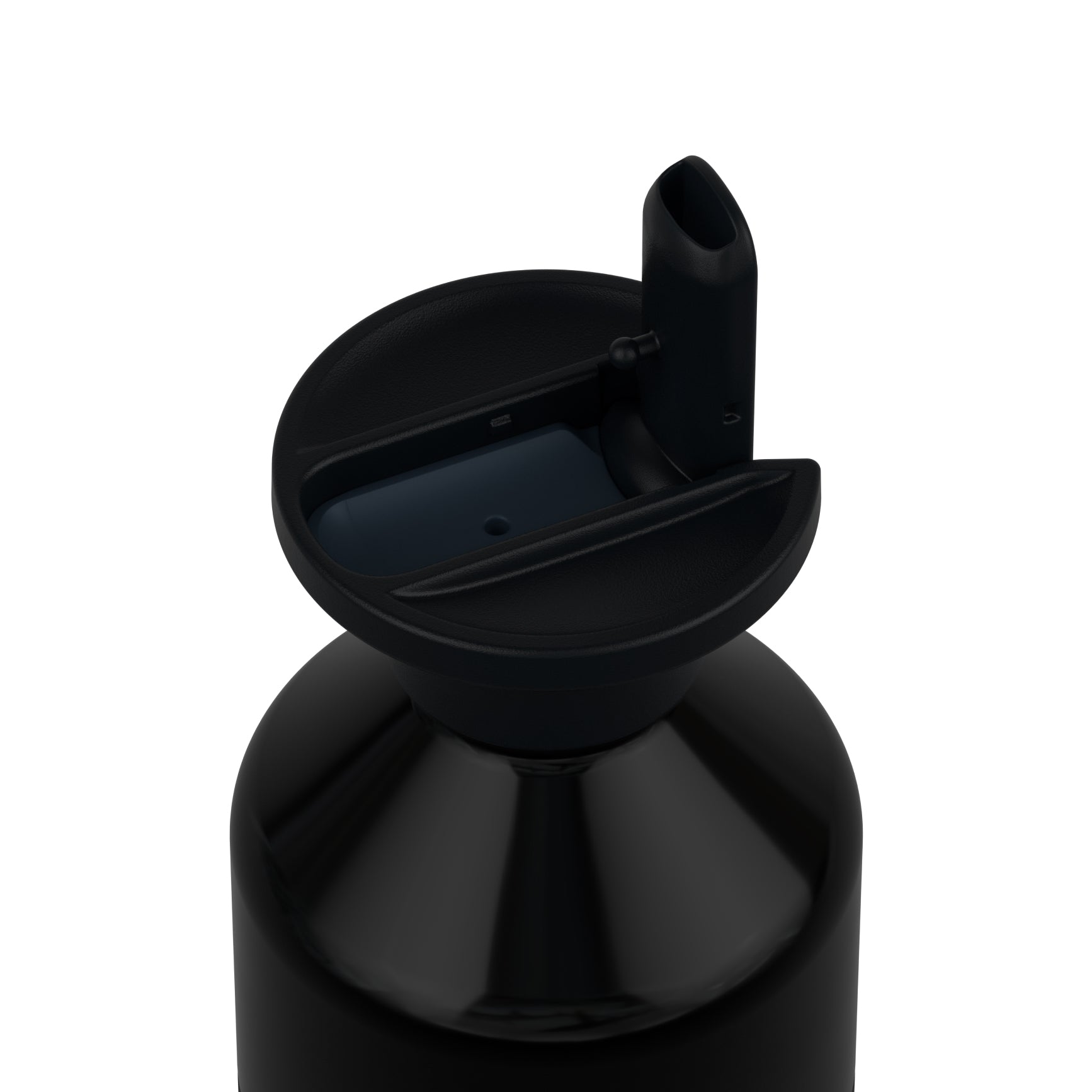 Dopper Flip Straw Zwart│art. 7627│close-up op zwarte thermosfles met geopende tuit