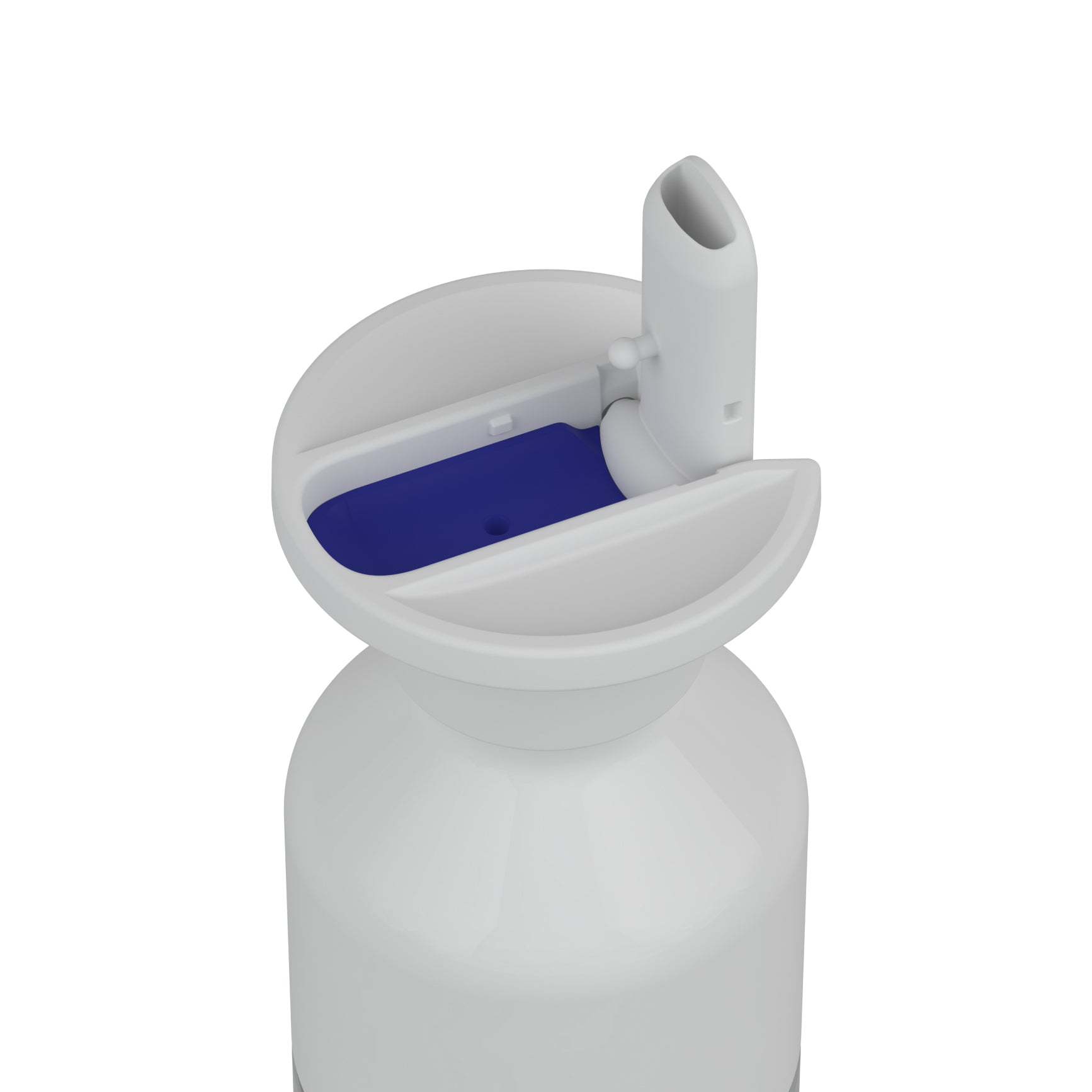 Dopper Flip Straw Wit│art. 7634│bovenaanzicht schuin op fles met geopende tuit