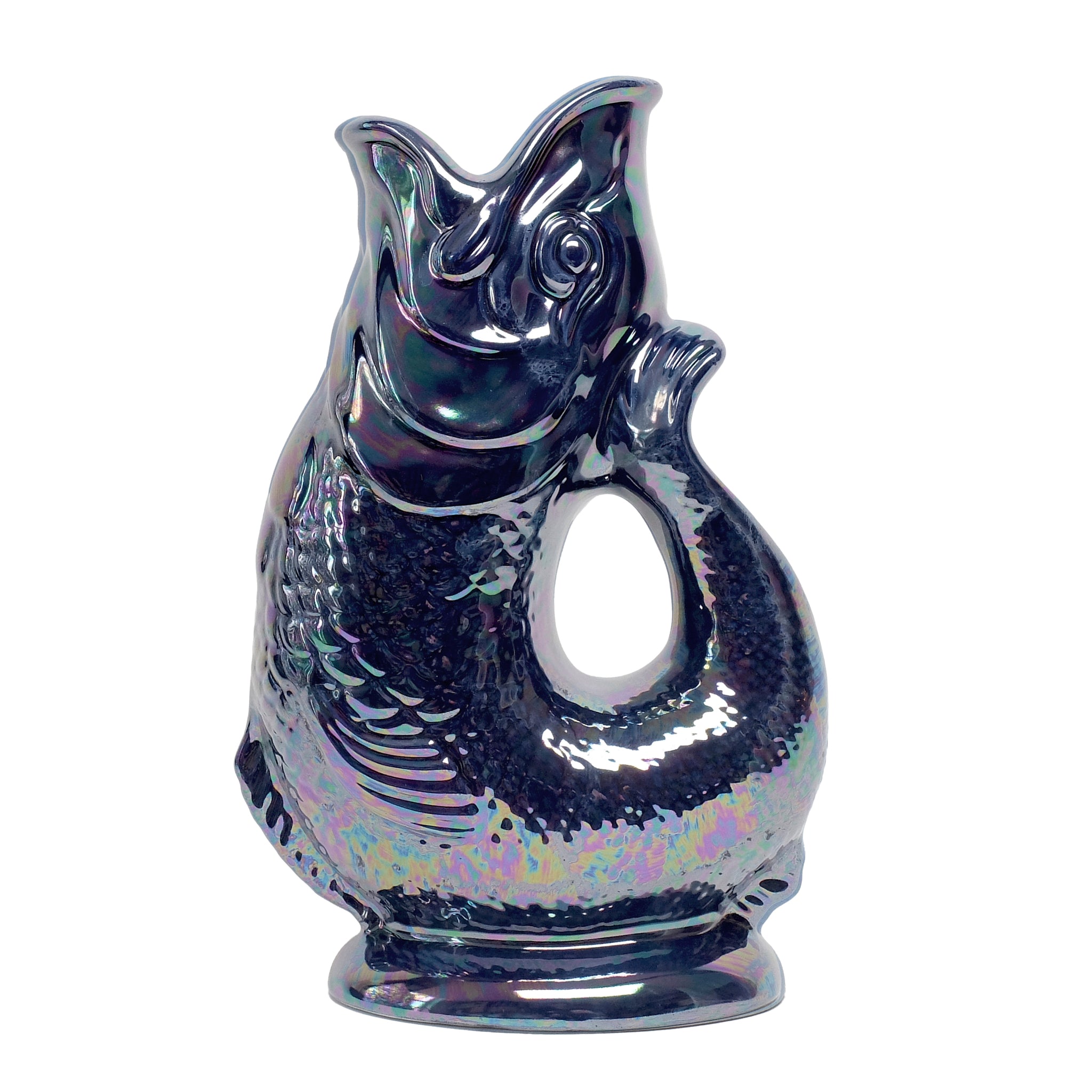 Gluckigluck Waterkaraf Lustre Edition Donkerblauw│Guggle Jug Vis│art. G31155/BLL/W│voorkant met witte achtergrond