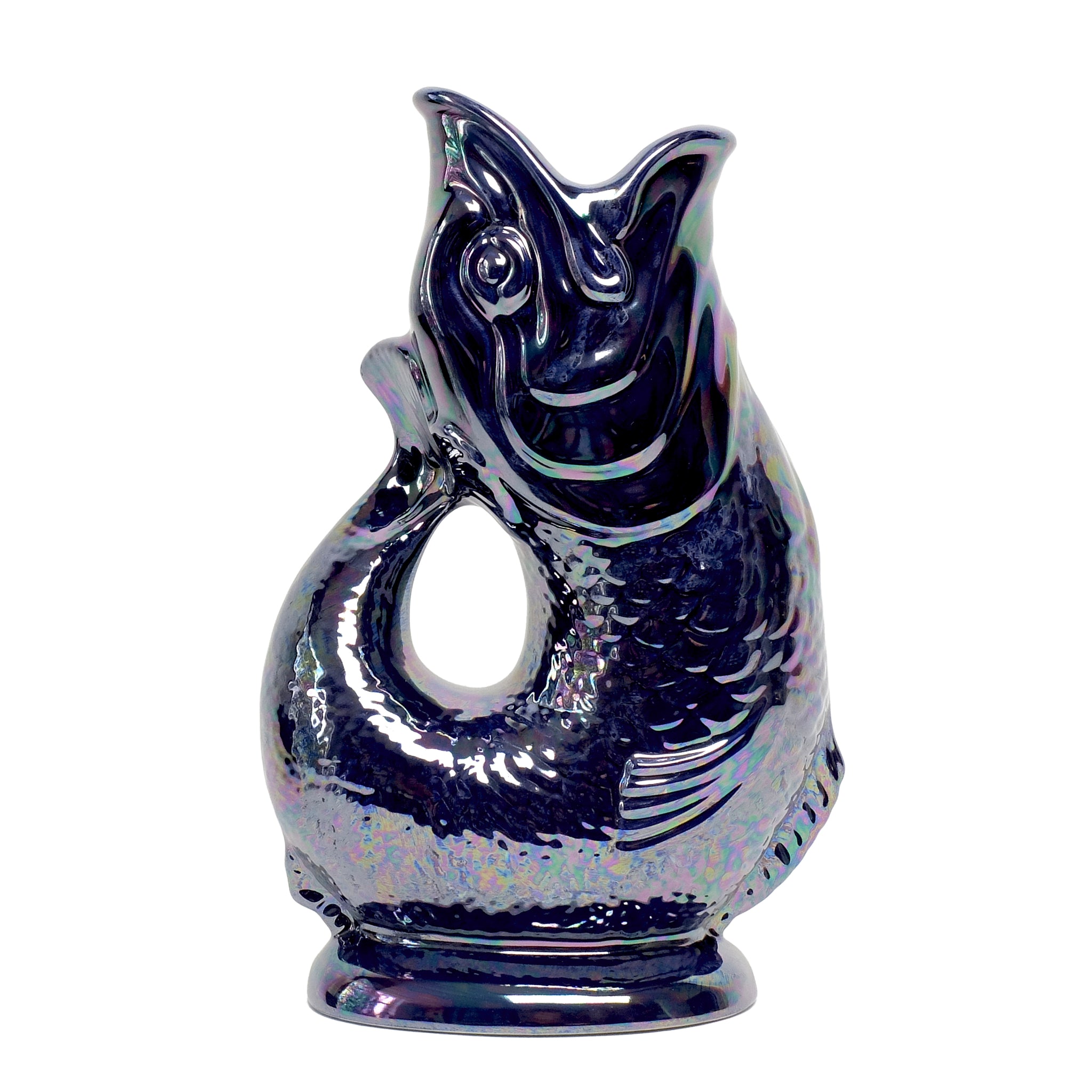 Gluckigluck Waterkaraf Lustre Edition Donkerblauw│Guggle Jug Vis│art. G31155/BLL/W│achterkant met witte achtergrond