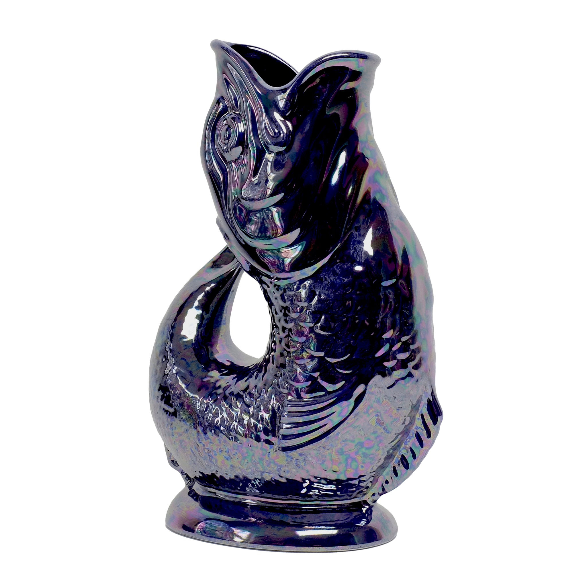 Gluckigluck Waterkaraf Lustre Edition Donkerblauw│Guggle Jug Vis│art. G31155/BLL/W│voorkant schuin