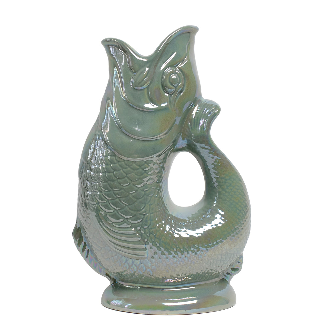 Gluckigluck Waterkaraf Lustre Edition Sage│Guggle Jug Vis│art. G31155/SAGEL/W│voorkant met witte achtergrond