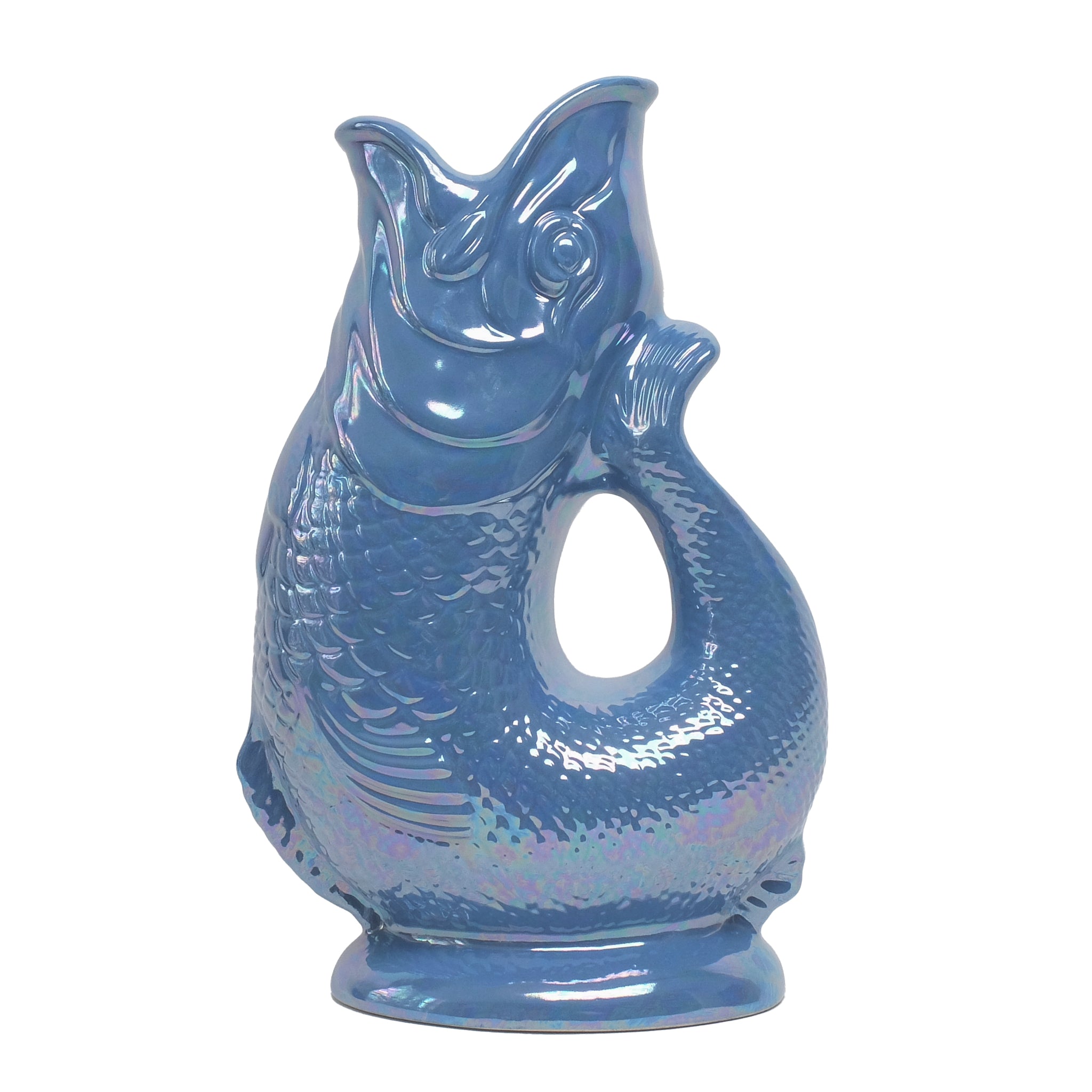 Gluckigluck Waterkaraf Lustre Edition Zeeblauw│Guggle Jug Vis│art. G31155/SBL/W│Voorkant witte achtergrond