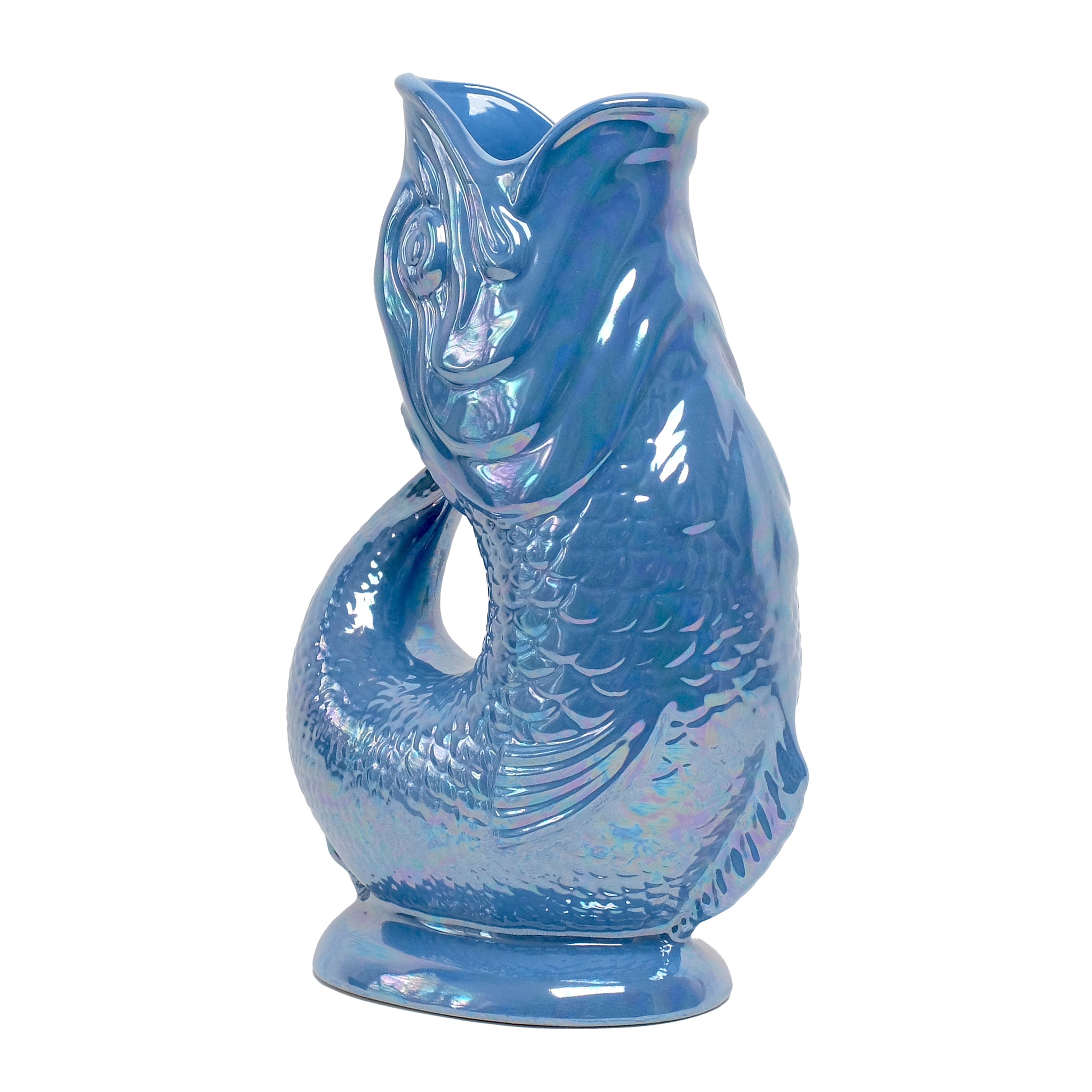 Gluckigluck Waterkaraf Lustre Edition Zeeblauw│Guggle Jug Vis│art. G31155/SBL/W│voorkant schuin