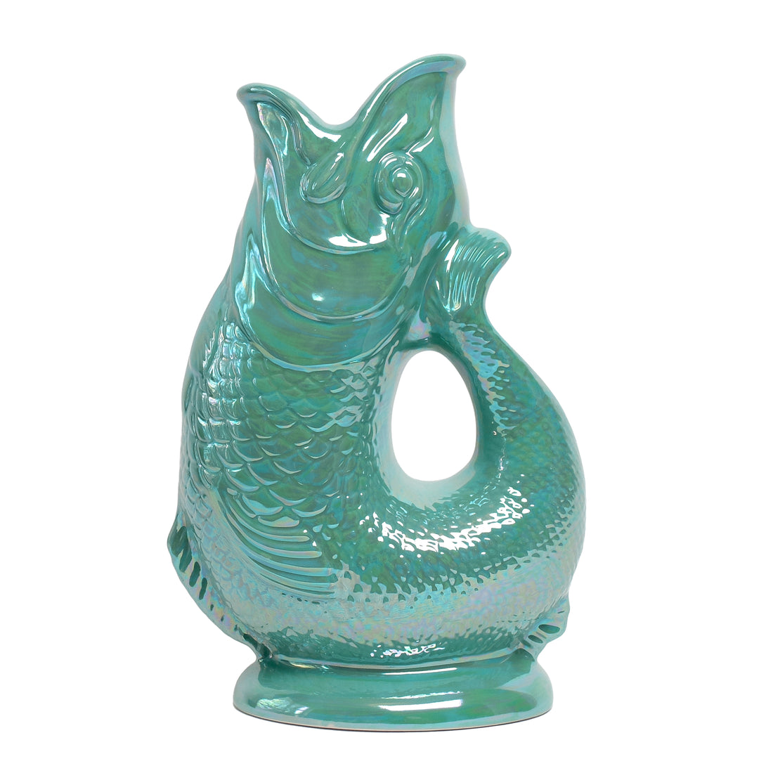 Gluckigluck Waterkaraf Lustre Edition Zeegroen│Guggle Jug Vis│art. G31155/SGL/W│voorkant witte achtergrond