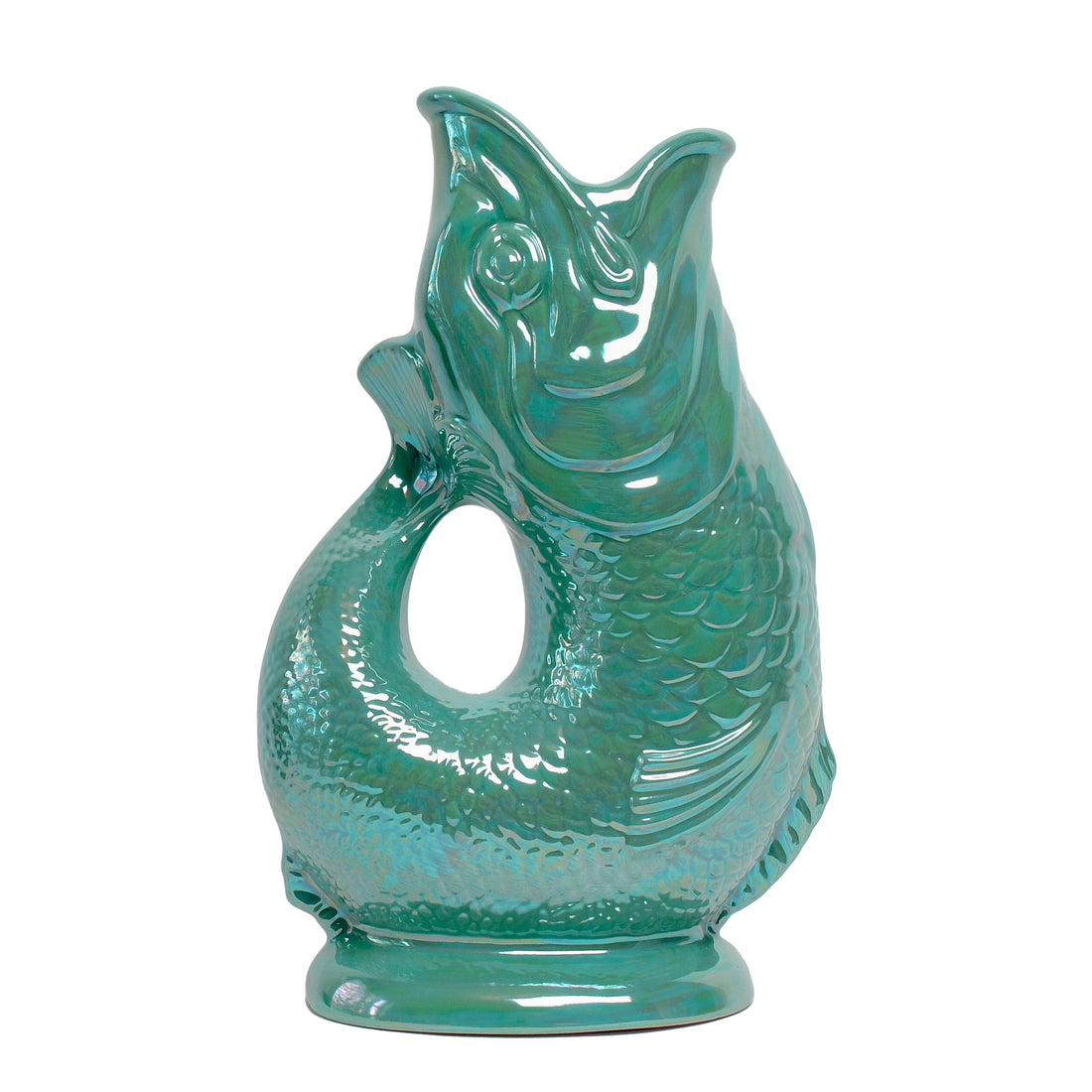 Gluckigluck Waterkaraf Lustre Edition Zeegroen│Guggle Jug Vis│art. G31155/SGL/W│voorkant witte achtergrond