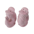 Top view of the Gluckigluck salt and pepper shakers in pink, showing the holes.