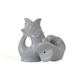 Gluckigluck salt and pepper shakers shaped like fish, in Oyster pearl grey, standing and lying down.