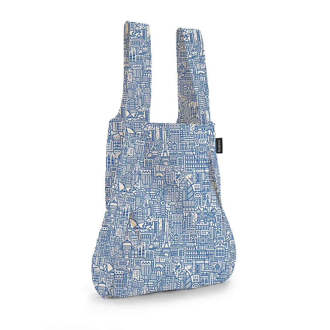 Notabag Hello World Raw Blue als Shopper-Tasche vor weißem Hintergrund