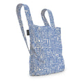 Notabag Hello World Raw Blue als rugzak tegen witte achtergrond