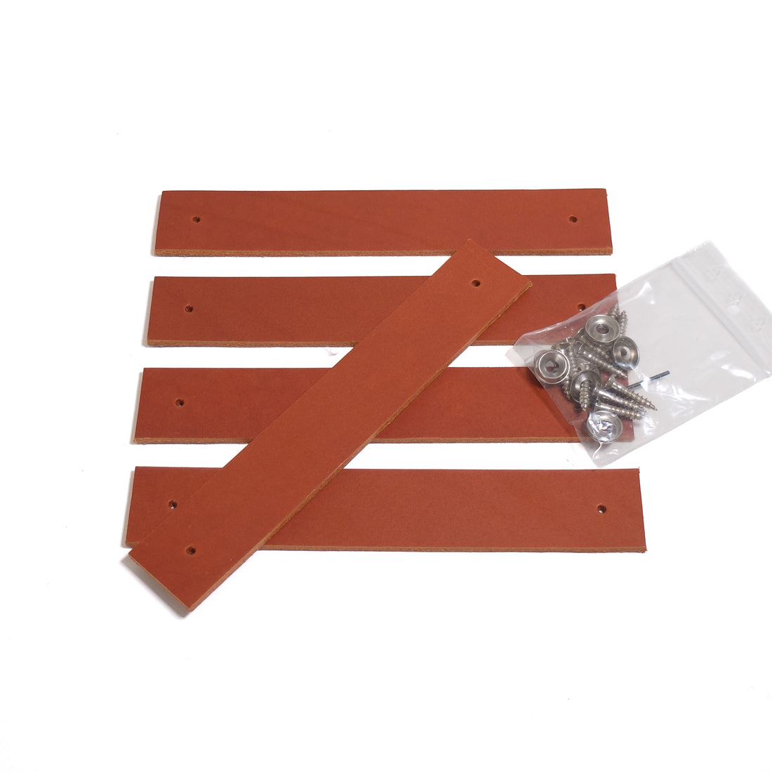 Lederen Handgrepen set/5 Lichtbruin│Usuals│bovenaanzicht met ringen en schroeven