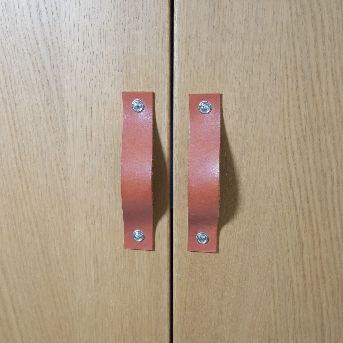 Lederen Handgrepen set/5 Lichtbruin│Usuals│bovenaanzicht met ringen en schroeven