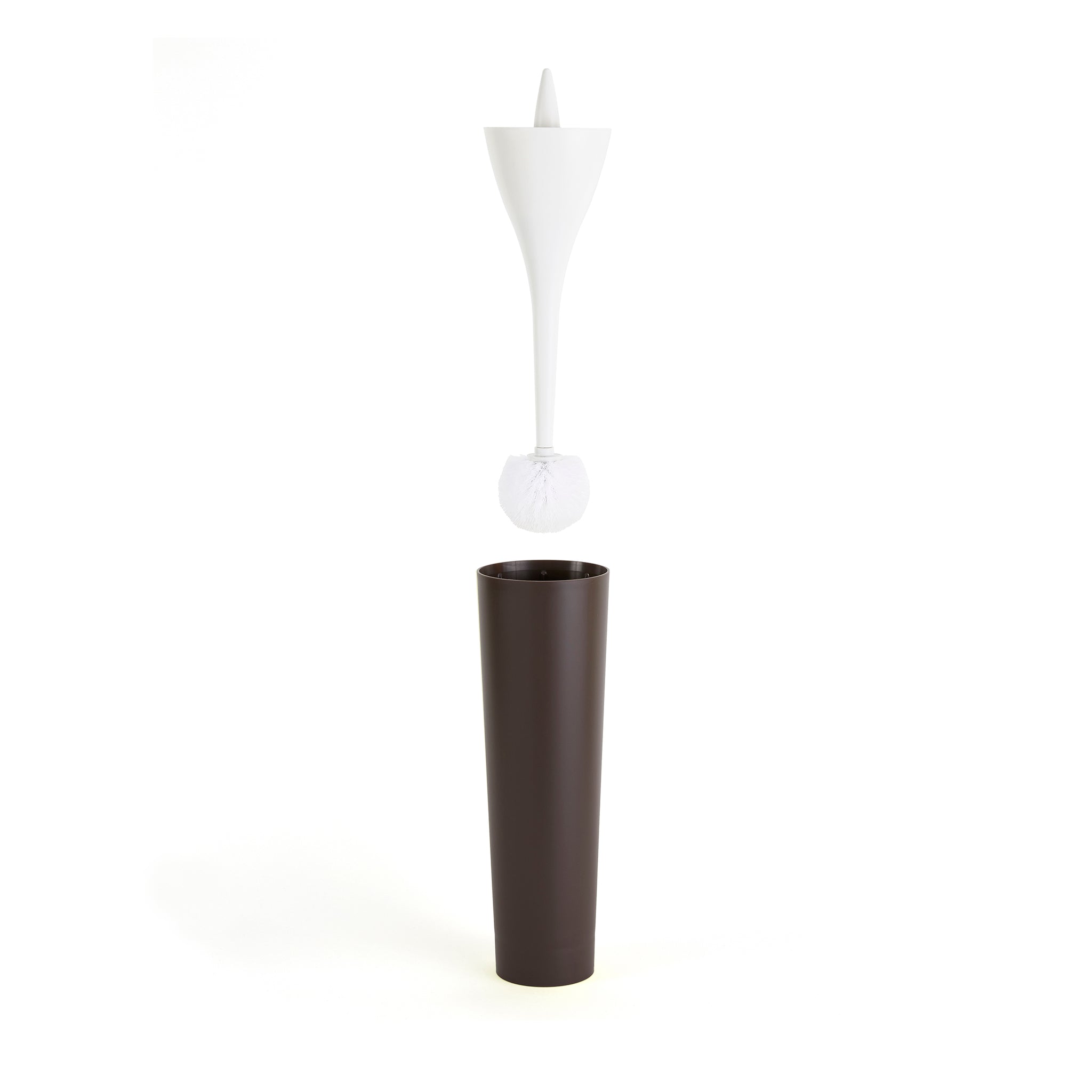 Toiletborstel Excalibur Chocolat│Philippe Starck│Heller│art. EXC-CH01│vooraanzicht met borstel boven ouder