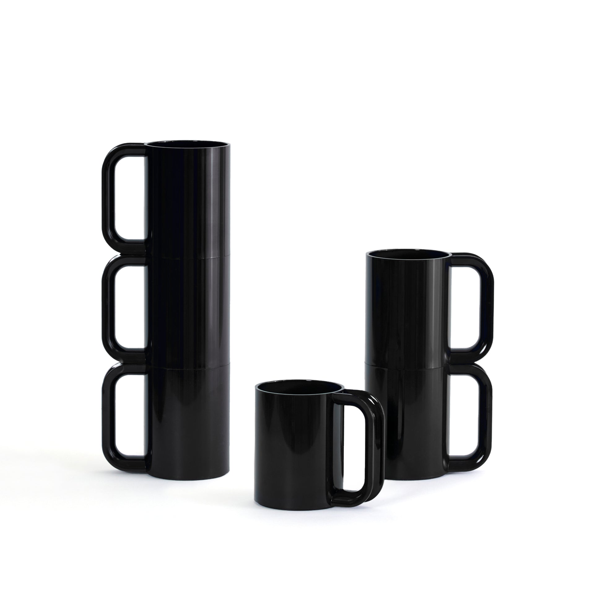 Heller Max Dinnerware│Mugs Black set/6│Vignelli│art. HWM-BK06│vooraanzicht met witte achtergrond