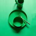 Heller Max Dinnerware Plate Small Green│art. 102-09-06│bovenaanzicht met Bowl en Mug