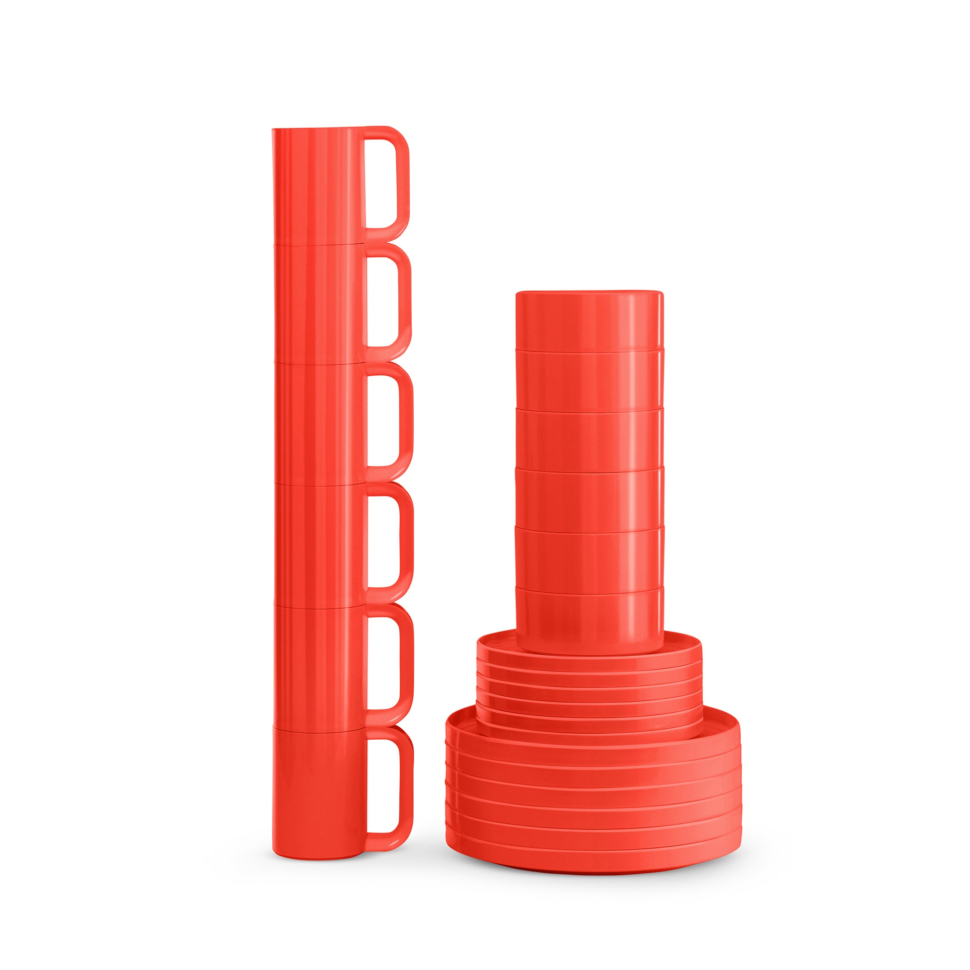 Heller Max Dinnerware│Mugs Orange set/6│Vignelli│art. HWM-OR06│alle onderdelen servies gestapeld in kolom