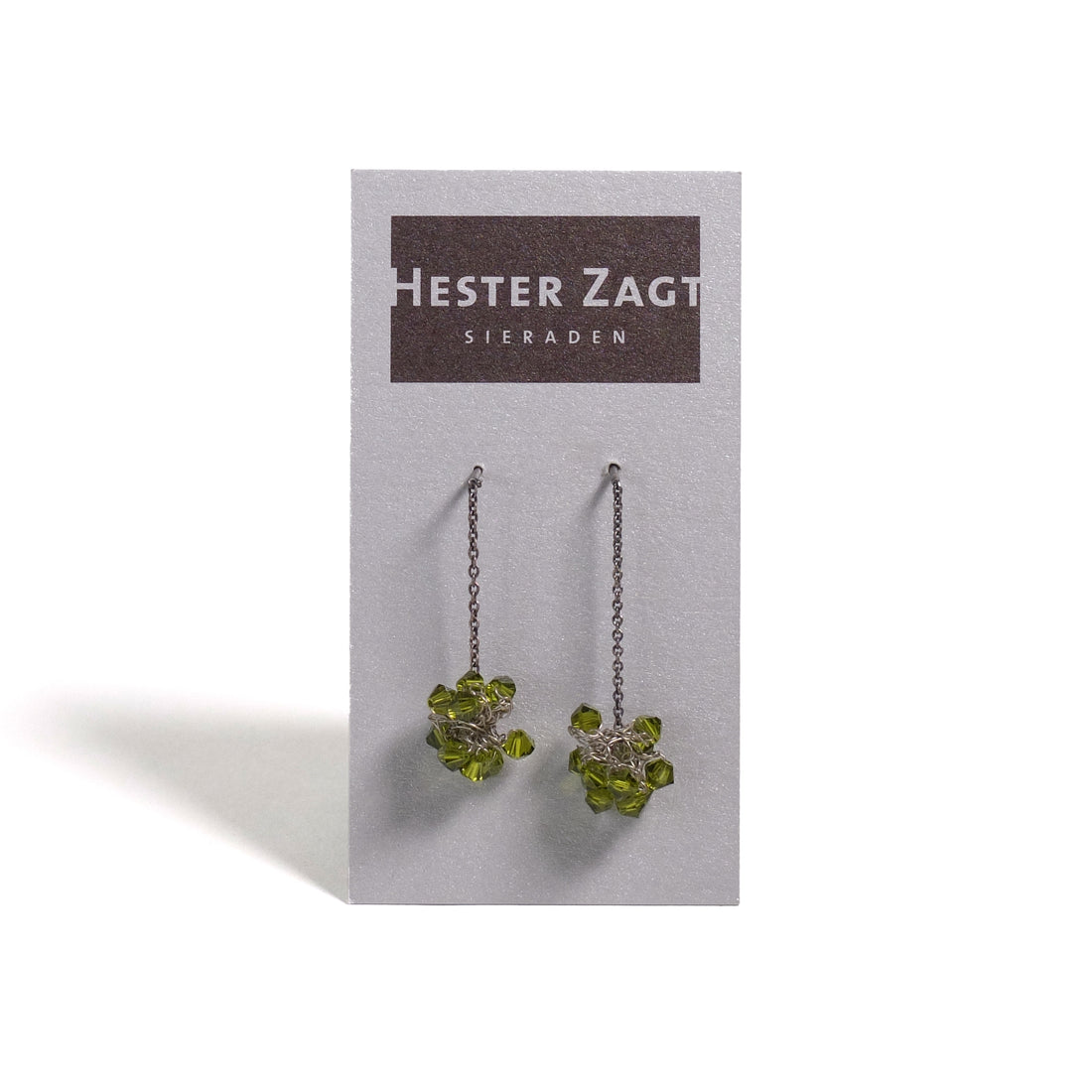 Swarowski Oorbellen Oliv o12 lang│Hester Zagt│vooraanzicht op houder II