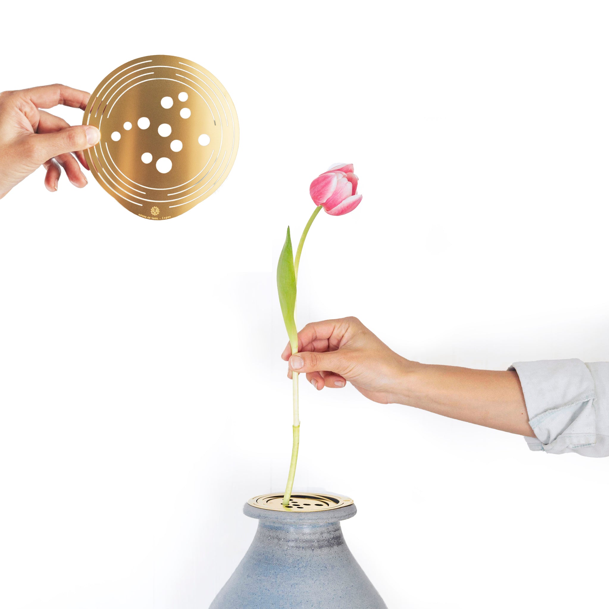 Flower Constellation Messing Large│House of Thol│op stenen vaas met tulp