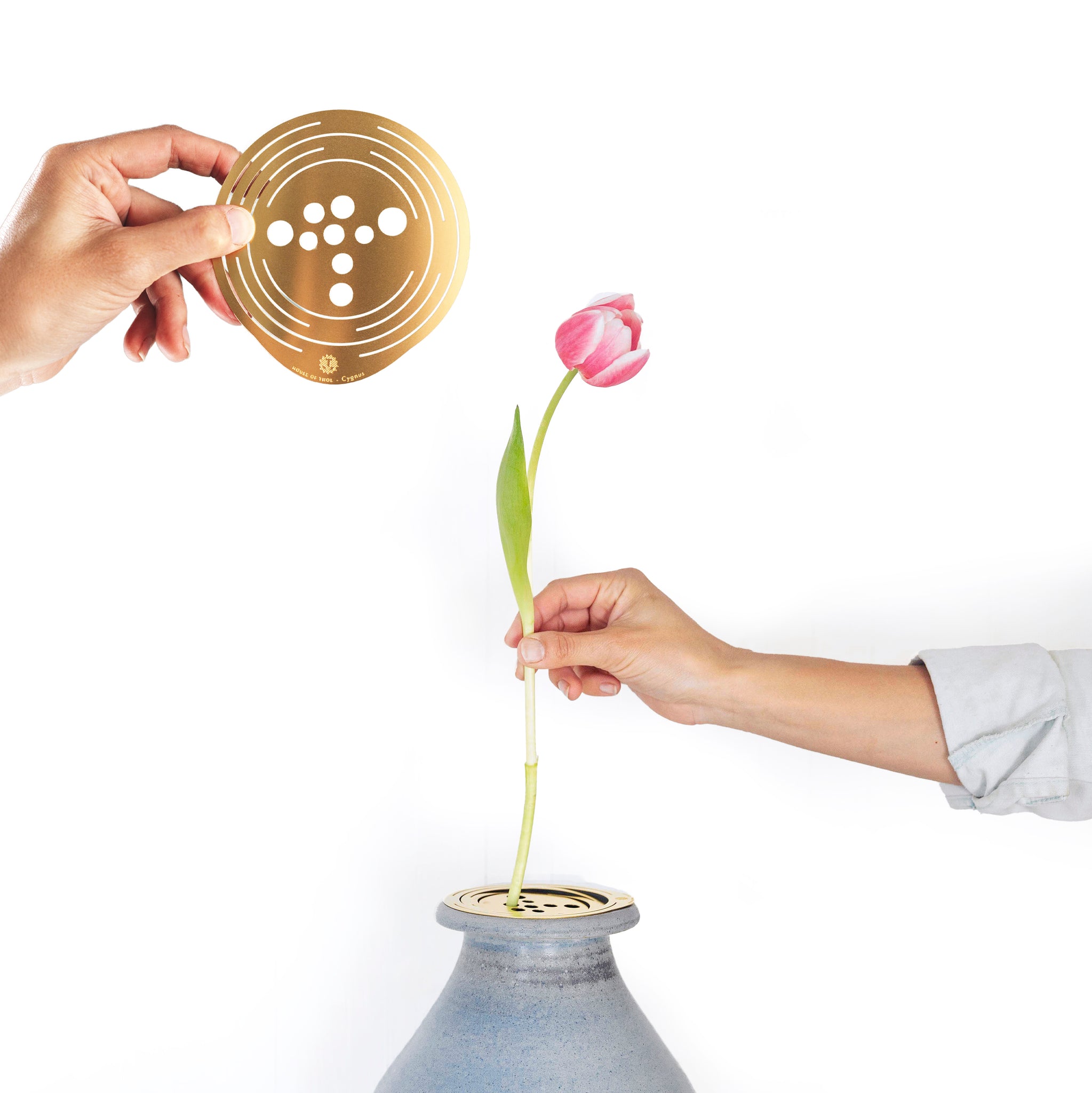 Flower Constellations RVS Medium│House of Thol│één tulp in vaas en losse schijf in hand