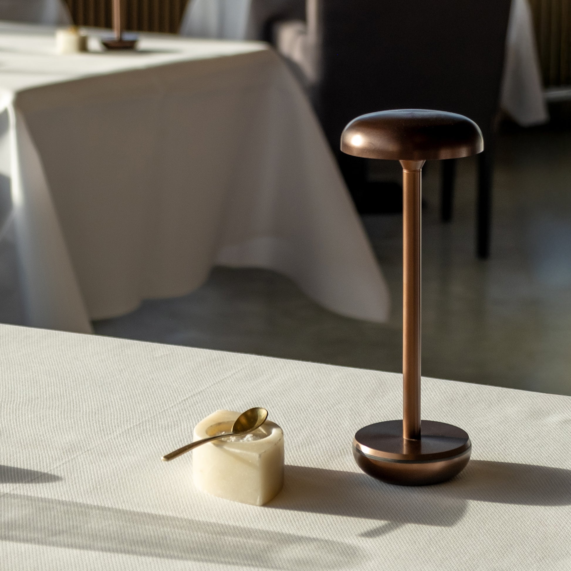 Humble Air Bronze│art. HUMTL00504│vooraanzicht op tafel in restaurant naast zoutpotje