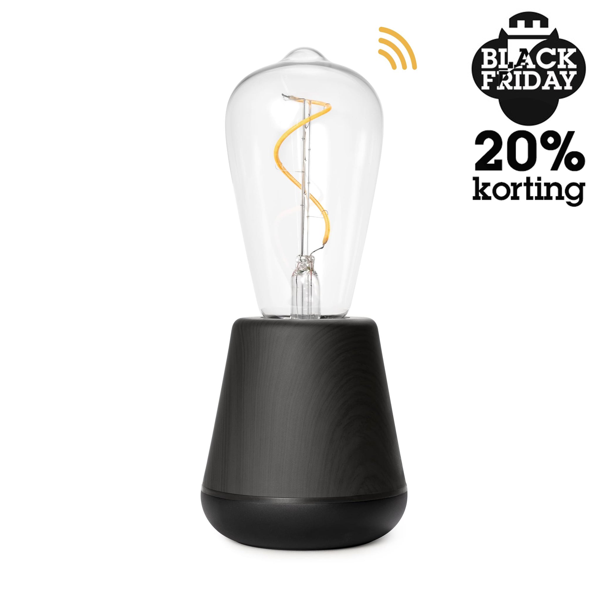 Humble One Smart Oplaadbare Tafellamp Black Wood│art. HUMTLS00109│voorkant witte achtergrond Black Friday 20% Korting