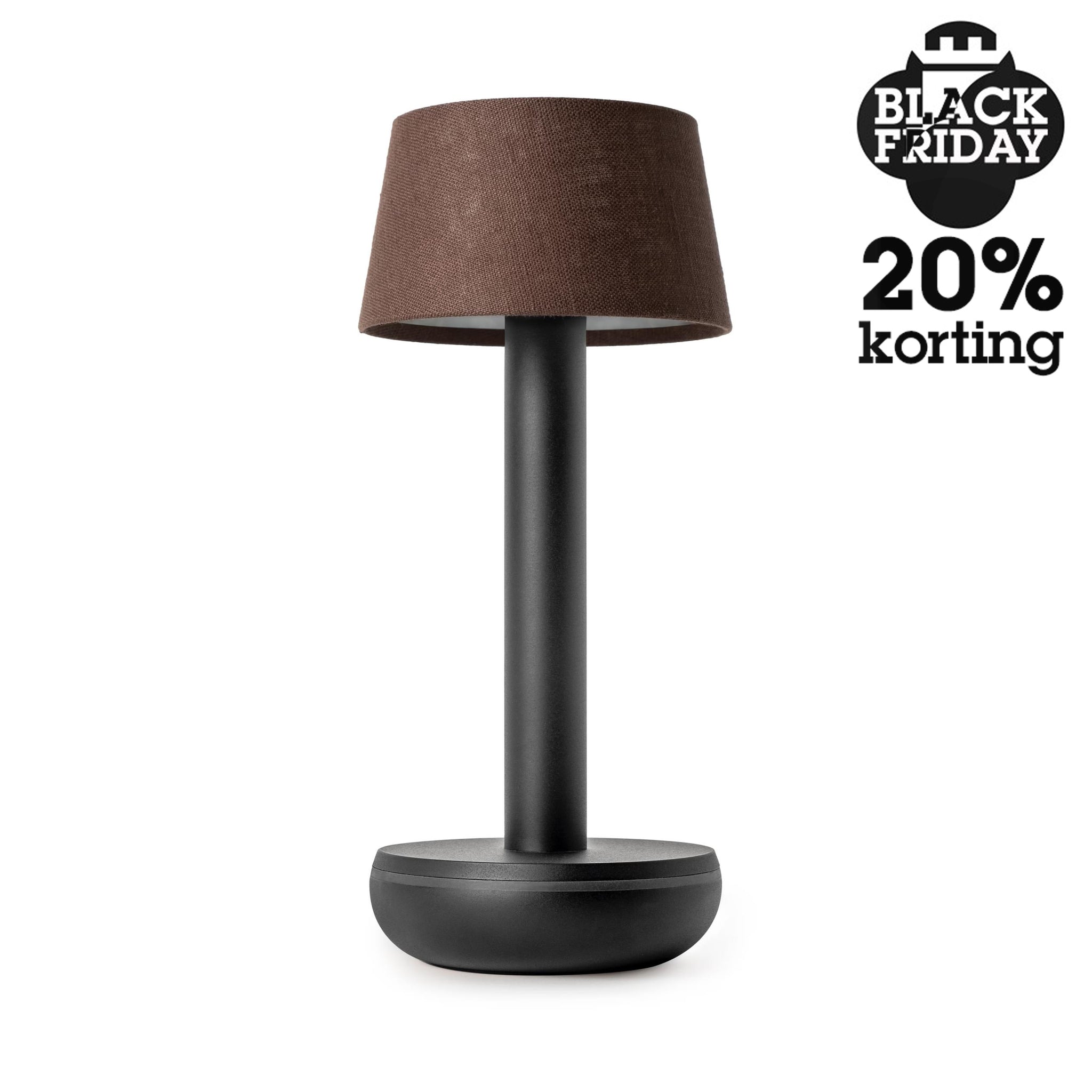 Humble Two Oplaadbare Tafellamp Zwart-Bruin Linnen│Draadloos│art. HUMTL00215│Black Friday 20% Korting