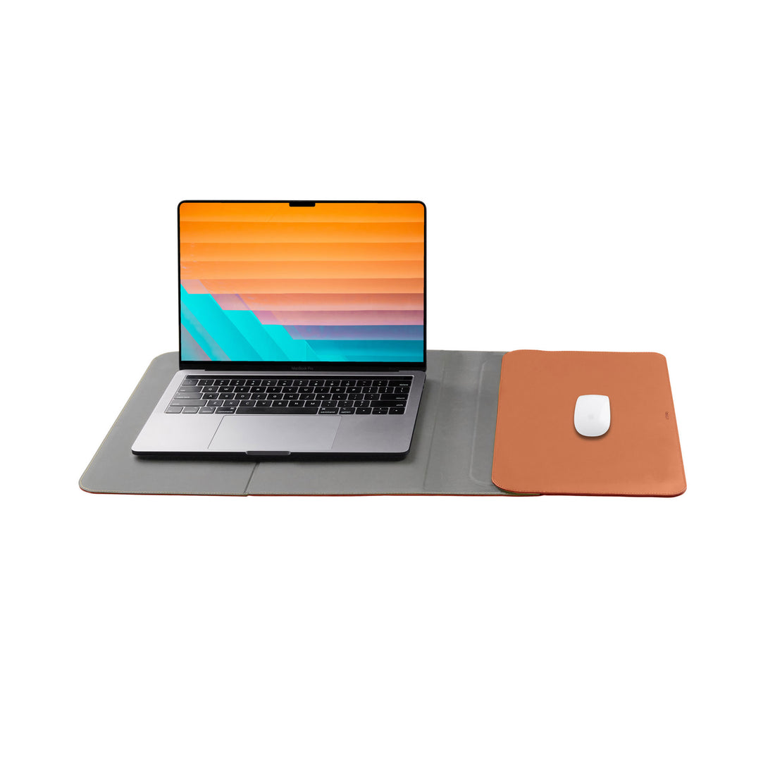 Hybrid Laptop Sleeve 14" Terracotta│Orbitkey│art. WH41-TER-105│opengevouwen met laptop en muis