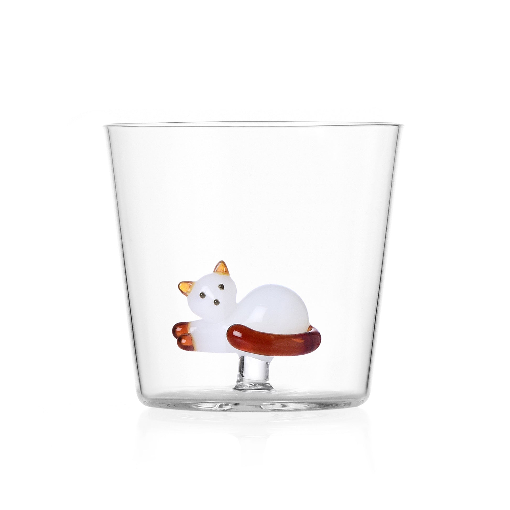 Tumbler Tabby Cat│Drinkglas Liggende Kat Wit & Amber│art. 352.090.04│vooraanzicht met witte achtergrond